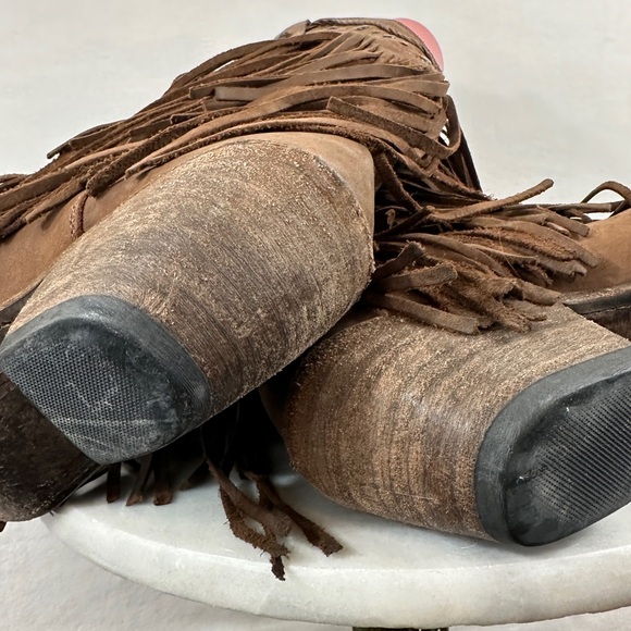 Liberty cowboy boots fringe brown leather pointed toe heeled western distressed - Picture 6 of 11